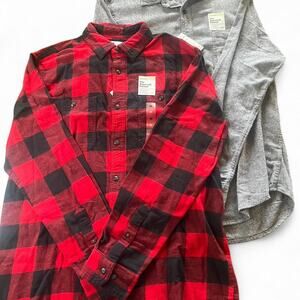 Sonoma Supersoft Flannel Shirts Size M NWT Buffalo Plaid Gray SET OF 2
